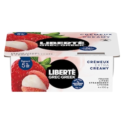 Liberte Greek Yogourt Strawberry Lychee 5 % M.F. 4ct 4x100.0 g, $0.88/100g