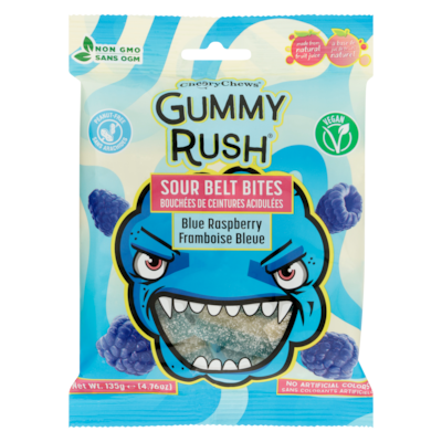 Cheery Chews Sour Belt Bites Blue Raspberry 135 g, $1.67/100g