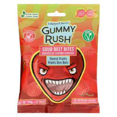 Bouchées de ceintures acidulées fruits des bois Gummy Rush  135 g, 1,67 $/100g