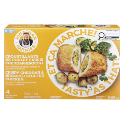 Jonathan Garnier Stuffed & Breaded Uncooked Chicken Cutlettes Crispy Cheddar & Broccoli Stuffed Chicken 568 g, $1.76/100g