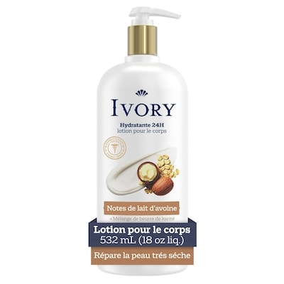 Ivoire Lotion pour le corps, hydratation 24 heures, absorption instantanée, mélange de beurre de karité, parfum notes de lait d’avoine 532 ml, 2,07 $/100ml