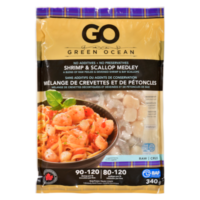 Green Ocean Shrimp & Scallop Medley Raw 340 g, $2.64/100g