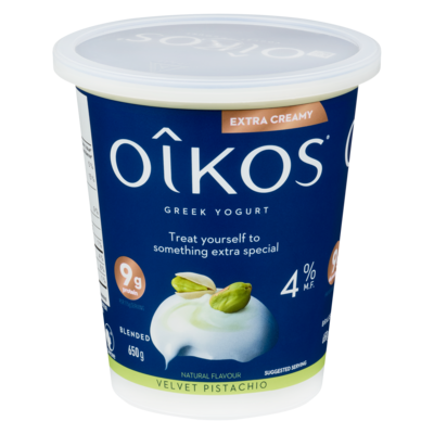 Oikos Greek Yogurt Velvet Pistachio Extra Creamy 4% M.F. 650 g, $1.23/100g
