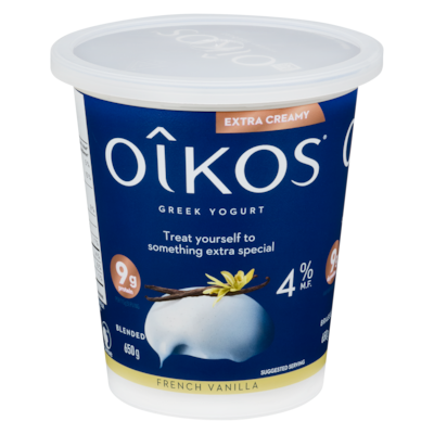 Oikos Greek Yogurt French Vanilla Extra Creamy 4 % M.F. 650 g, $1.23/100g