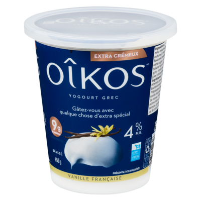 Oikos Yogourt grec vanille française extra crémeux 4 % m.g. 650 g, 1,23 $/100g
