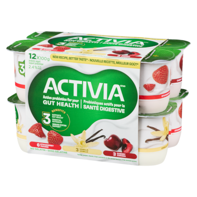 Yogourt probiotique fraises, vanille, cerises 2.4% m.g.
