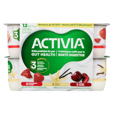 Yogourt probiotique fraises, vanille, cerises 2.4% m.g.