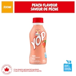 Yoplait YOP Drinkable Yogurt 1.5% M.F. Peach 200 ml, $0.90/100ml