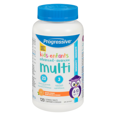 Progressive Comprimés à croquer ârome naturel d'orange 4-13 ans 120 ea, 0,37 $/1ch