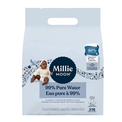 Millie Moon 99% Pure Water Baby Wipes, 216 Count 1 ea, $12.99/1ea