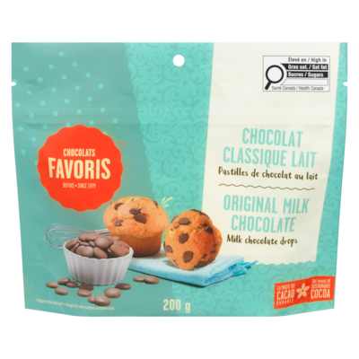 Chocolats Favoris Pastilles de chocolat au lait chocolat classique lait 200 g, 4,00 $/100g