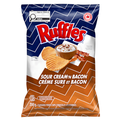 Ruffles Potato Chips, Sour Cream & Bacon 200 g, $2.50/100g