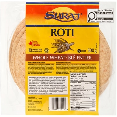 Suraj Pain plat roti blé entier 500 g, 0,80 $/100g