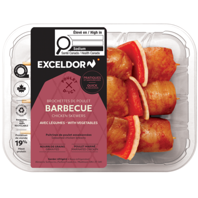 Exceldor Brochettes de poulet au barbecue 450 g, 2,66 $/100g 1,21 $/1lb