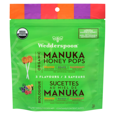 Wedderspoon Organic Manuka Honey Pops 3 Flavours 120 g, $8.74/100g