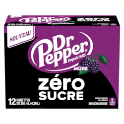 Dr Pepper Soda mûre zéro sucre, paquet de 12 12x355.0 ml, 0,20 $/100ml