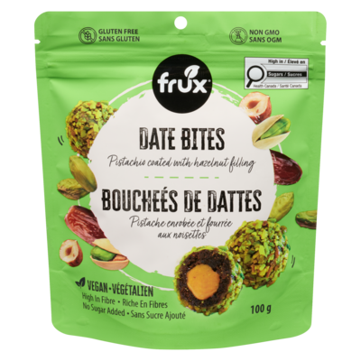 Frux Date Bites Pistachio Coated With Hazelnut Filling 100 g, $6.49/100g