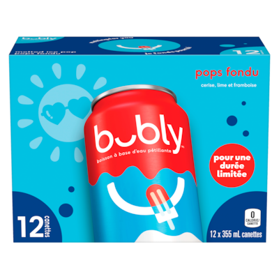 Eau pétillante Bubly Boisson pétillante saveur sucette glacée, paquet de 12 12x355.0 ml, 0,19 $/100ml