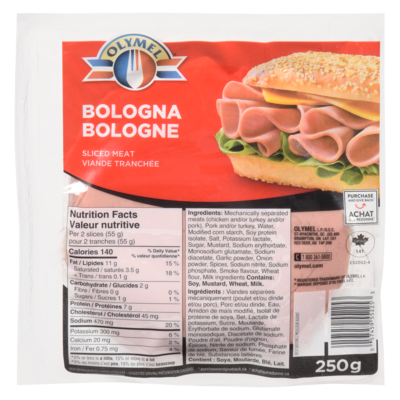 Olymel Sliced Meat Bologna 250 g, $1.40/100g