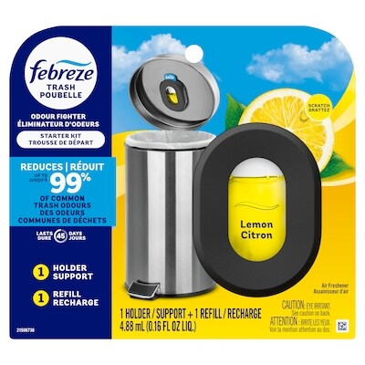 Febreze Éliminateur d’odeurs de poubelle, parfum Citron frais, 1 support + 1 recharge 4.88 ml, 200,61 $/100ml