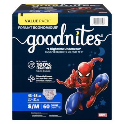 Goodnites Nighttime Underwear Boys Sizes 6-8 S/M 20-31 Kg Value Pack 60 ea, $0.93/1ea