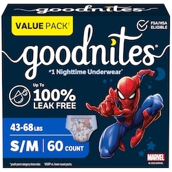 GoodNites Sous-vêtements de nuit pour garçons, taille P/M (20 à 31 kg, [43 à 68 lb]), 60 sous-vêtements 60 ea, 0,73 $/1ch