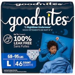 GoodNites Sous-vêtements de nuit pour garçons, taille P/M (31 à 43 kg [68 à 95 lb]), 46 sous-vêtements 46 ea, 0,96 $/1ch
