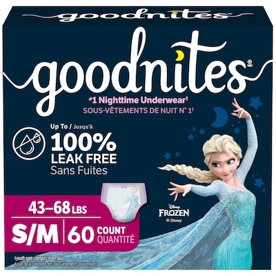 GoodNites Sous-vêtements de nuit pour filles, taille P/M (20 à 31 kg, [43 à 68 lb]), 60 sous-vêtements 60 ea, 0,73 $/1ch
