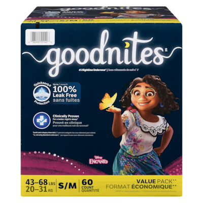 GoodNites Sous-vêtements de nuit filles tailles 6-8 s/m 20-31 kg format économique 60 ea, 1,12 $/1ch