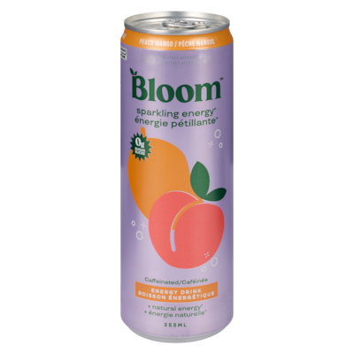 BLOOM Caffeinated Energy Drink Peach Mango 355 ml, $0.85/100ml