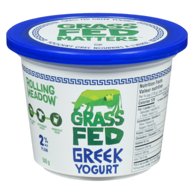 Rolling Meadow Grass Fed Greek Yogurt Plain 2 % M.F. 500 g, $1.60/100g