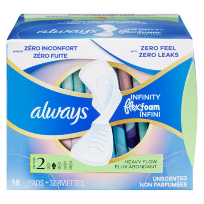 Always Serviettes infini flexfoam, flux abondant, avec ailes, pour femmes, taille 2, sans parfum, 16 serviettes 16 ea, 0,47 $/1ch