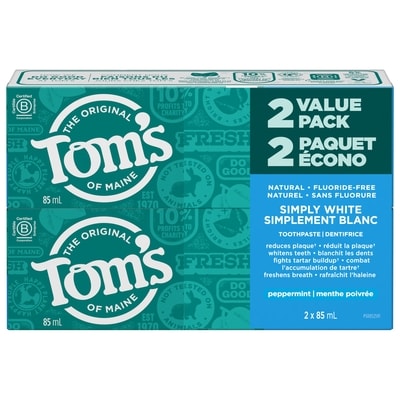 Tom's of Maine Tom’s of Maine Simply White Fluoride Free Toothpaste, Mint, 2pk 2 ea, $7.00/1ea