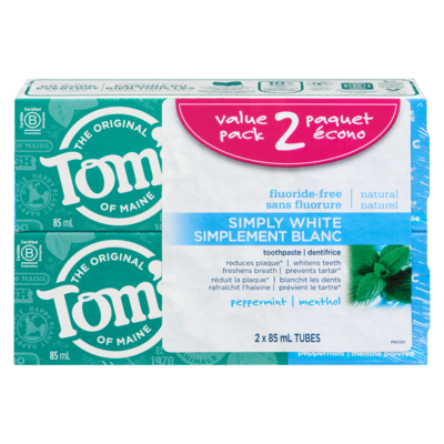 Tom's of Maine Toothpaste Simply White Peppermint Value Pack 2 ea, $8.75/1ea