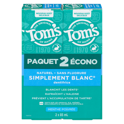 Tom’s of Maine Dentifrice simplement blanc menthe poivrée paquet écono 2 ea, 8,75 $/1ch