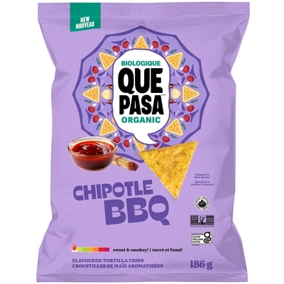 Que Pasa Flavoured Tortilla Chips Organic Chipotle Bbq 186 g, $3.23/100g