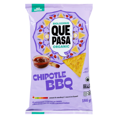 Que Pasa Croustilles de maïs aromatisées biologique chipotle bbq 186 g, 3,17 $/100g