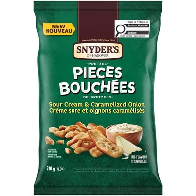 Snyders Bouchées de bretzels crème sure et oignons caramélisés 240 g, 1,79 $/100g