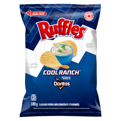 Ruffles Potato Chips, Cool Ranch Doritos 180 g, $2.94/100g