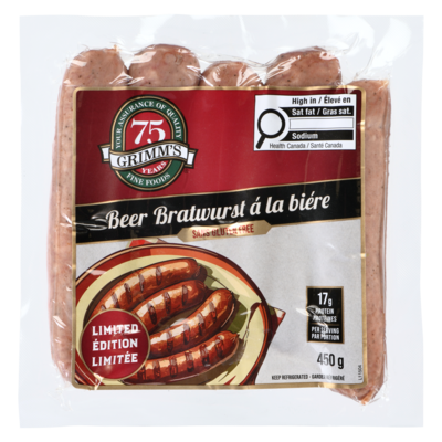 Grimm’s Bratwurst à la bière édition limitée 450 g, 1,95 $/100g