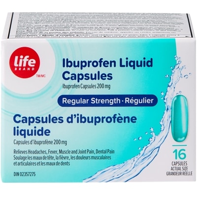 Life Brand Regular Strength Ibuprofen 200 mg 16 Liquid Capsules 16 ea, $0.37/1ea