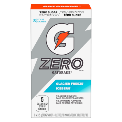 Gatorade Zero Sugar Electrolyte Powder Sticks, Glacier Freeze, 8 Pack 8x3.5 g, $28.54/100g