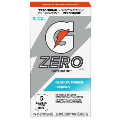 Gatorade Poudre d'électrolytes zéro sucre iceberg, paquet de 8 sachets 8x3.5 g, 28,54 $/100g