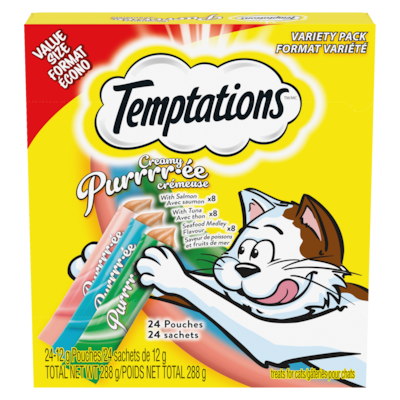 Temptations Treats For Cats Creamy Purrrr-Ée Value Size Variety Pack 288 g, $9.02/100g