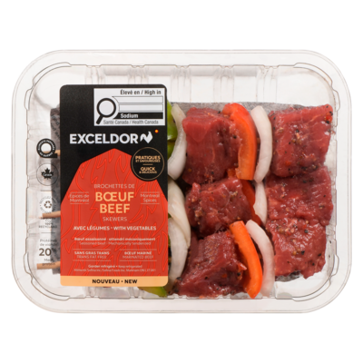 Exceldor Brochettes de boeuf avec légumes épices de Montréal 450 g, 3,66 $/100g