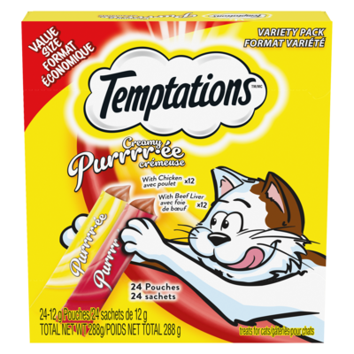 Temptations Treats For Cats Creamy Purrrr-Ée Value Size Variety Pack 288 g, $9.02/100g