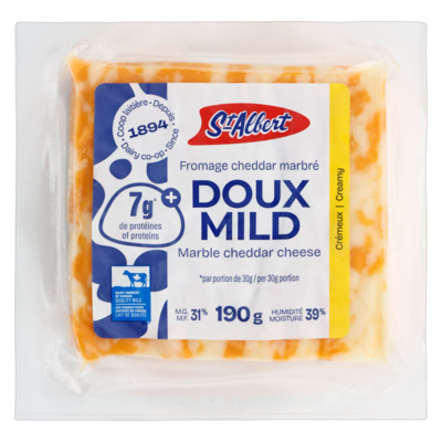 St Albert Fromage cheddar marbré doux 31% m.g. 190 g, 2,89 $/100g