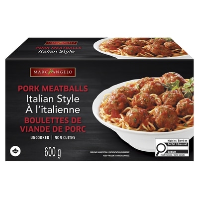 Marc Angelo Boulettes de viande de porc à l’italienne 600 g, 1,58 $/100g
