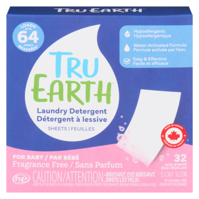 Tru Earth Détergent à lessive feuilles par bébé sans parfum 32 ea, 0,48 $/1ch