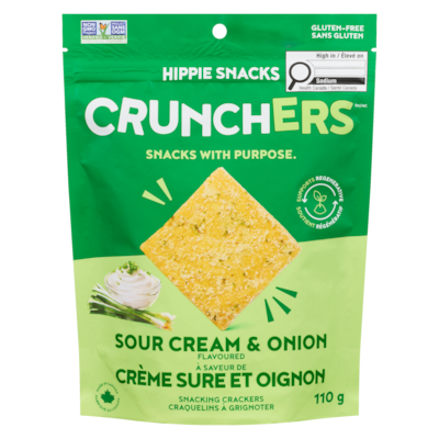 Hippie Snacks Craquelins à grignoter à saveur de crème sure et oignon 110 g, 4,49 $/100g